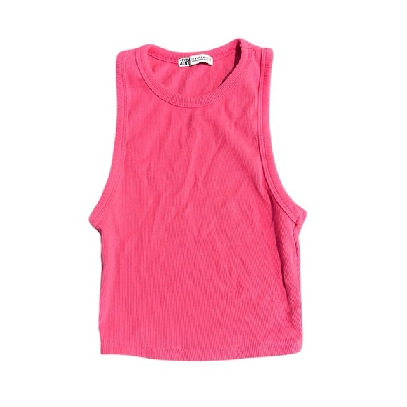 Zara Hot Pink Ribbed Crop Tank Top Small - Picture 1 of 7